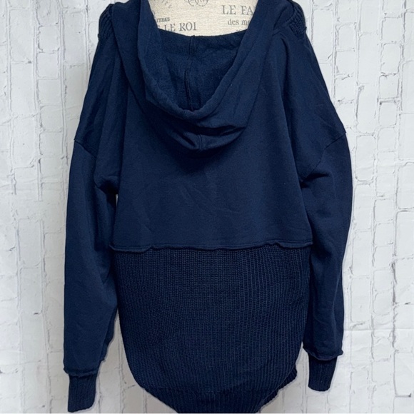 Navy Blue Knit Flowy Sweater with Hood - Picture 2 of 5